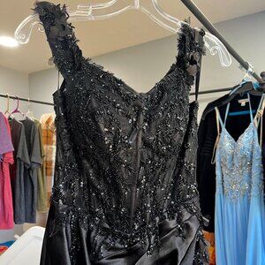 Ladivine by Cinderella Divine CD0186 off the shoulder black designer prom dress